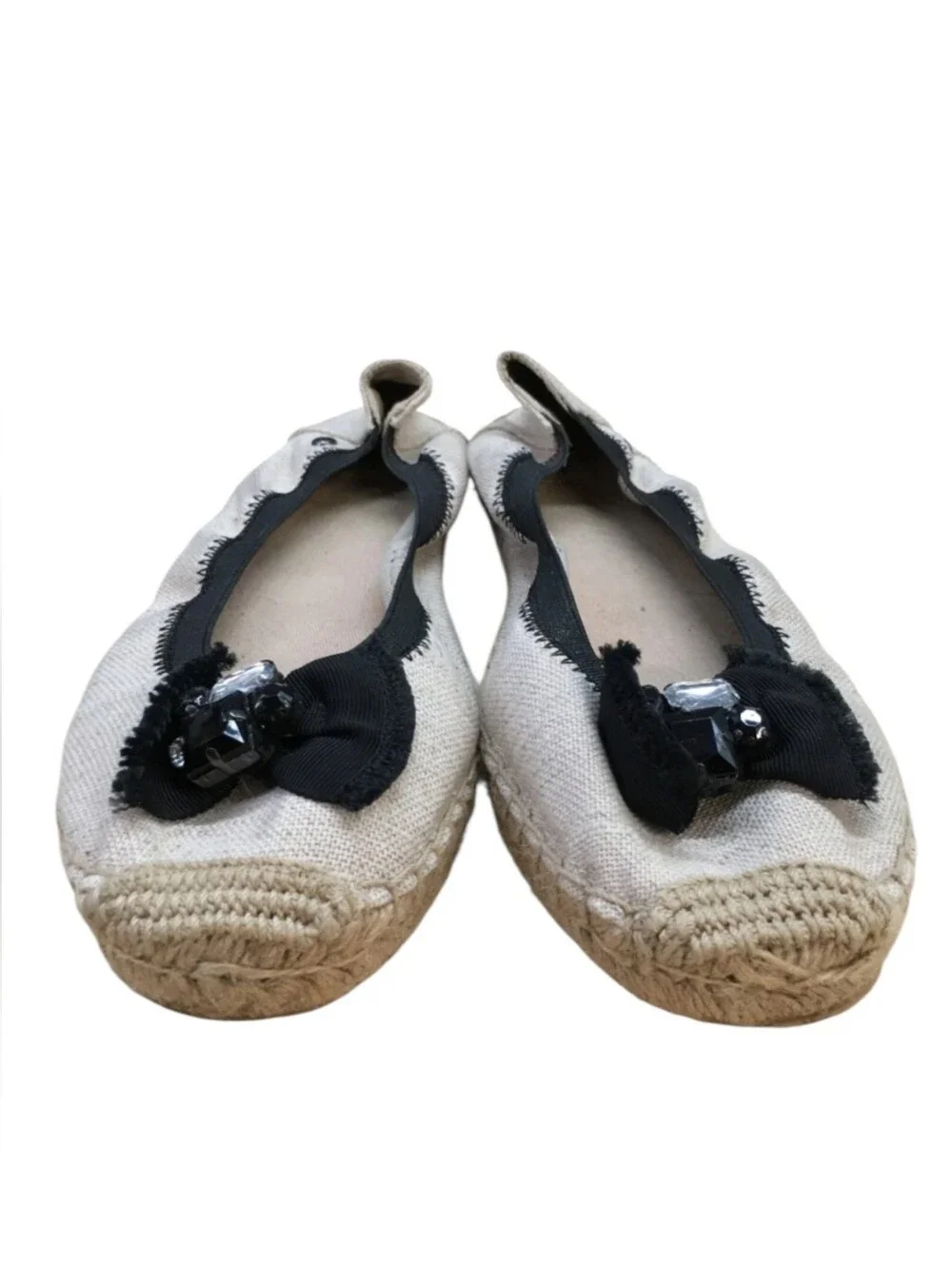 Simply Vera Vera Wang Ethel Espadrille Flats Tan & Black Bow Rhinestone Size 8.5